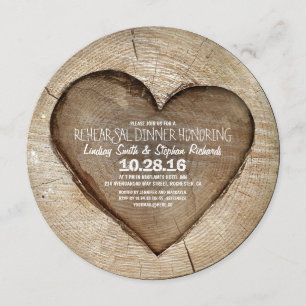 Invitation Dîner de répétition du coeur de bois sculpté rusti