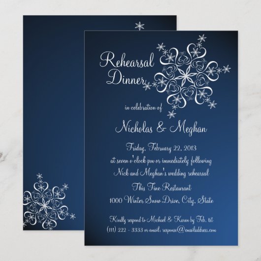 Invitation Dîner de répétition du flocon bleu (Devant / Derrière)