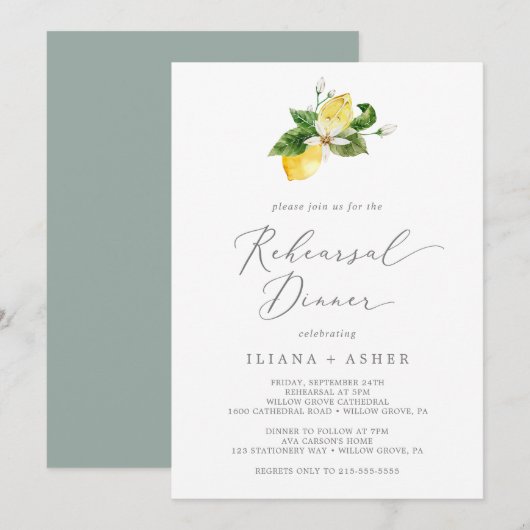 Invitation Dîner de répétition du jardin de citron moderne (Devant / Derrière)