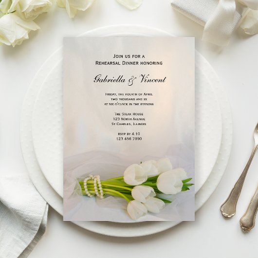 Invitation Dîner de répétition du Mariage blanc Tulip Bouquet