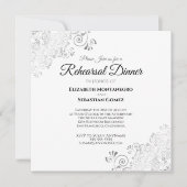Invitation Dîner de répétition du Mariage Carré Silver Filigr (Devant)