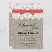 Invitation Dîner de répétition du Mariage Cranberry Bow et La (Devant / Derrière)