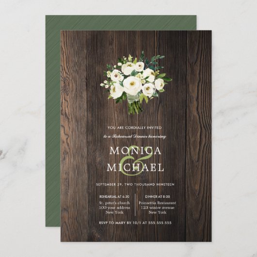 Invitation Dîner de répétition du Mariage de bouquet de fleur (Devant / Derrière)