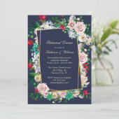 Invitation Dîner de répétition du Mariage de cadre bleu et fl (Debout devant)