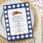 Invitation Dîner de répétition du Mariage de homard En vichy<br><div class="desc">Un en vichy bleu patiné sur l'avant et l'arrière. L'illustration d'un homard et le texte d'un dîner de répétition noire.</div>