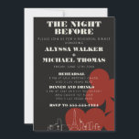 Invitation Dîner de répétition du Mariage de Las Vegas Skylin<br><div class="desc">Un dîner de répétition mariage amusant et moderne invitant à informer vos invités de votre événement à Las Vegas! Cette invitation à dîner de répétition comprend des graphismes en couleur rouge, un rendu moderne de la ligne d'horizon de Las Vegas, ainsi que des polices et du texte entièrement personnalisables sur...</div>