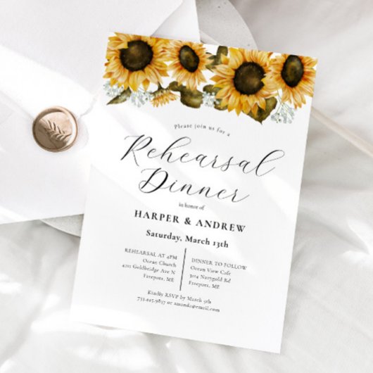 Invitation Dîner de répétition du Mariage de tournesol jaune