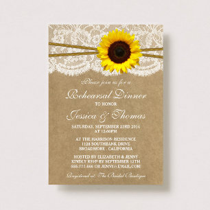 Invitation Dîner de répétition du Mariage de tournesol rustiq