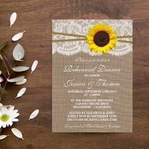 Invitation Dîner de répétition du Mariage de tournesol rustiq