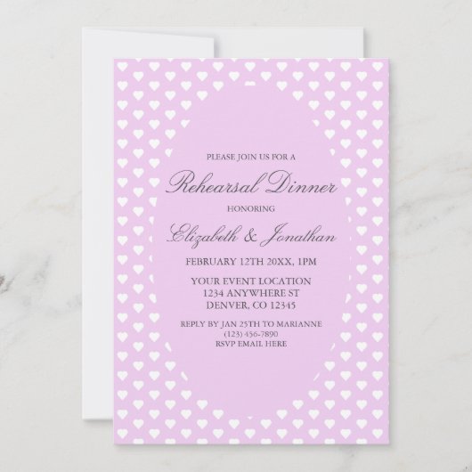 Invitation Dîner de répétition du Mariage des Coeurs pourpres (Devant)