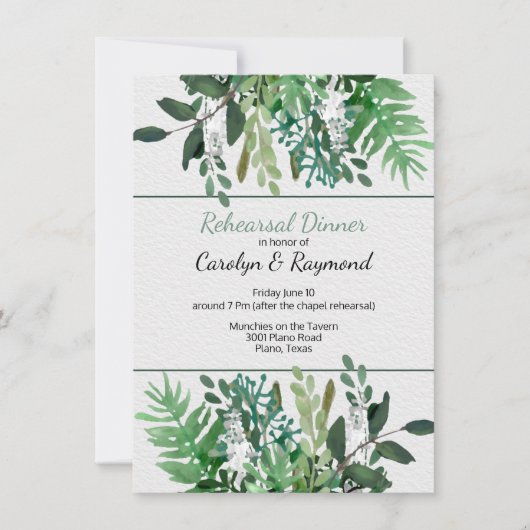 Invitation Dîner de répétition du Mariage du feuillage vert (Devant)