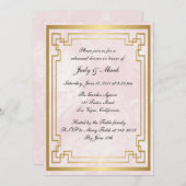 Invitation Dîner de répétition du Mariage en marbre rose géom (Devant / Derrière)