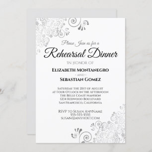Invitation Dîner de répétition du Mariage Filigree Floral Arg