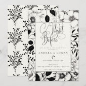 Invitation Dîner de répétition du Mariage Floral noir (Devant / Derrière)