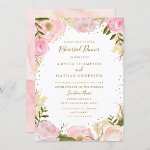 Invitation Dîner de répétition du Mariage Floral Rose Gold Bl