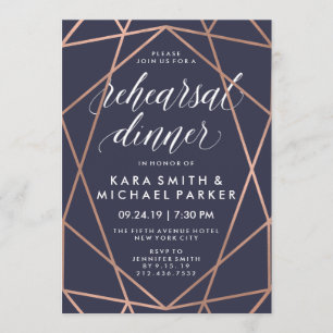Invitation Dîner de répétition du Mariage géométrique bleu nu