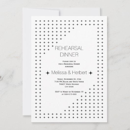 Invitation Dîner de répétition du mariage géométrique noir bl (Devant)