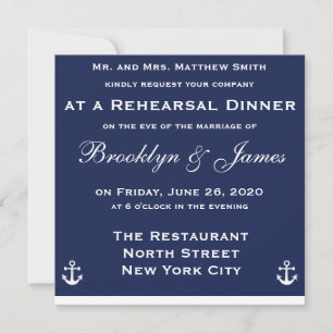Invitation Dîner de répétition du Mariage nautique bleu Invit