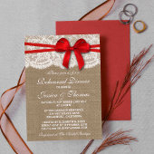 Invitation Dîner de répétition du Mariage Red Bow Burlap & La