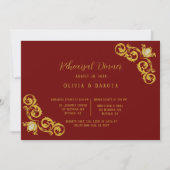 Invitation Dîner de répétition du Mariage royal rouge et or (Devant)