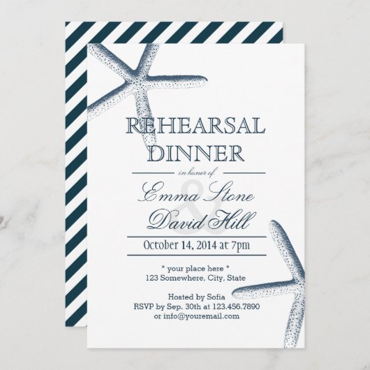 Invitation Dîner de répétition du Mariage Starfish (Devant / Derrière)