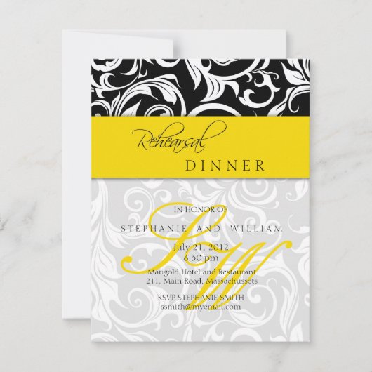 Invitation Dîner de répétition du Monogramme de la torse jaun (Devant)