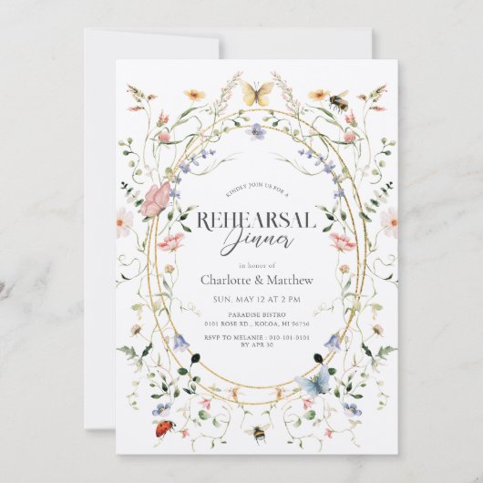 Invitation Dîner de répétition du papillon fleur sauvage (Devant)