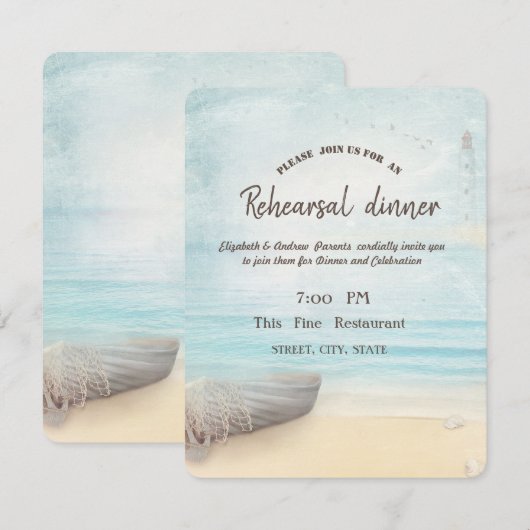 Invitation Dîner de répétition du phare du bateau de plage (Devant / Derrière)