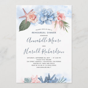 Invitation Dîner de répétition Dusty Blue and Blush Beach