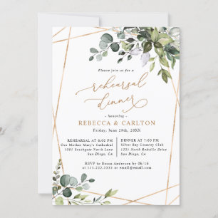 Invitation Dîner de répétition Dusty Blue Greenery Gold