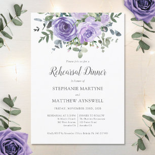 Invitation Dîner de répétition Dusty Purple Rose Eucalyptus