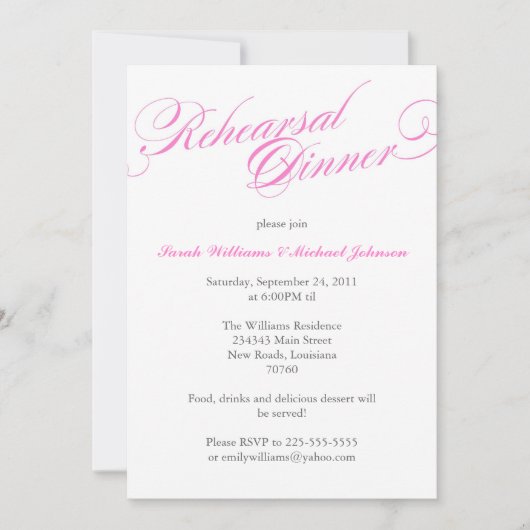 Invitation Dîner de répétition élégant (Devant)