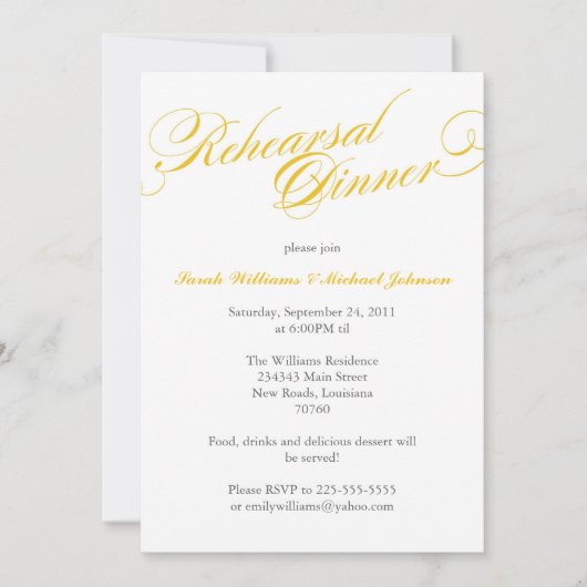 Invitation Dîner de répétition élégant (Devant)