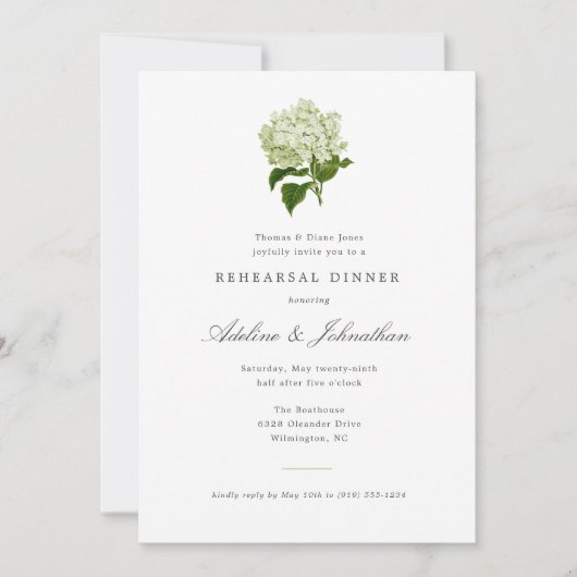 Invitation Dîner de répétition élégant avec Hydrangea verte e (Devant)