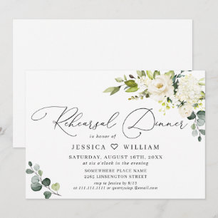 Invitation Dîner de répétition élégant avec roses blanches et