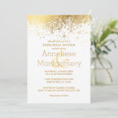 Invitation Dîner de répétition élégant blanc et or sur flocon (Debout devant)