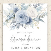 Invitation Dîner de répétition élégant Dusty Blue Florals