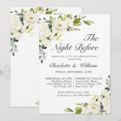 Invitation Dîner de répétition élégant eucalyptus roses blanc (Devant / Derrière)