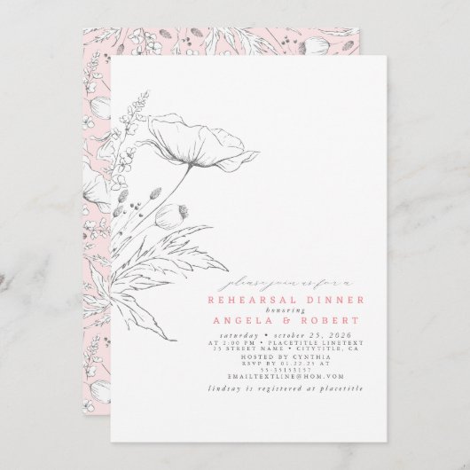 Invitation Dîner De Répétition Élégant Fleur sauvage (Devant / Derrière)