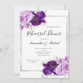 Invitation Dîner de répétition élégant floral d'argent violet (Devant)