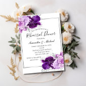 Invitation Dîner de répétition élégant floral d'argent violet