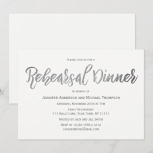 Invitation Dîner de répétition Élégant Gris Argenté Blanc