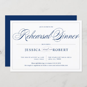 Invitation Dîner de répétition élégant Marine Blue Silver Lin