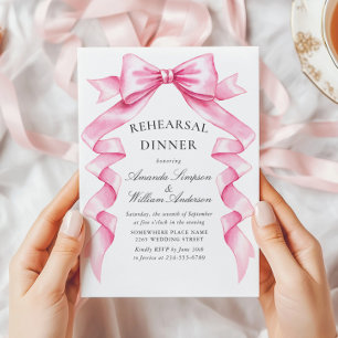 Invitation Dîner de répétition élégant Pink Bow