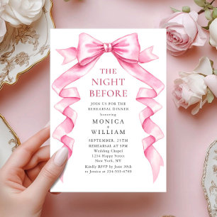 Invitation Dîner de répétition élégant Pink Bow