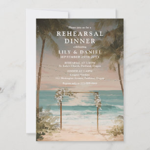 Invitation Dîner de répétition élégant plage océan aquarelle