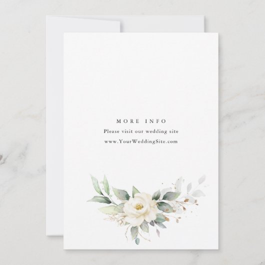 Invitation Dîner de répétition Élégant Roses Blanches Eucalyp (Dos)
