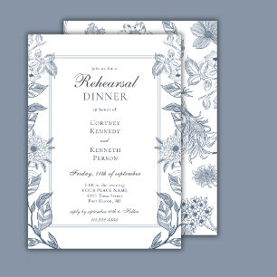 Invitation Dîner de répétition élégant toile française bleu p