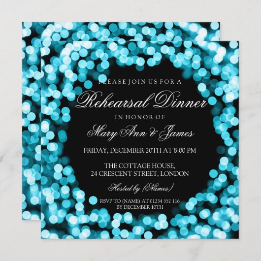 Invitation Dîner de répétition élégant Turquoise (Devant / Derrière)