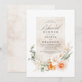 Invitation Dîner de répétition élégante Boho Fleurs orange (Devant / Derrière)